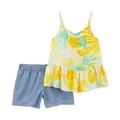 Little & Big Girls Floral-Print Tank Top & Chambray Shorts 2 Piece Set