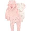 Baby Girls Sheep Little Hooded Jacket Bodysuit & Pants 3 Piece Set