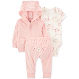 Baby Girls Sheep Little Hooded Jacket Bodysuit & Pants 3 Piece Set