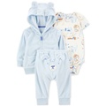 Baby Boys Dog Little Hooded Jacket Bodysuit & Pants 3 Piece Set