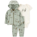 Baby Boys Cotton Airplane Little Hooded Jacket Bodysuit & Pants 3 Piece Set