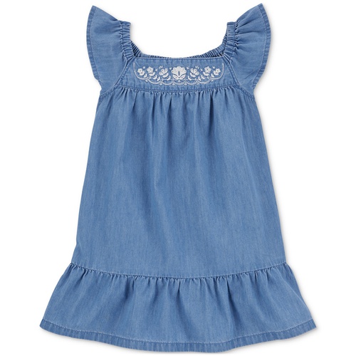 카터스 Toddler Girls Embroidered Chambray Dress