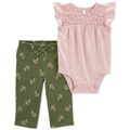 Baby Girls 2-Pc. Flutter Bodysuit & Floral-Print Pants Set