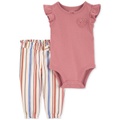 Baby Girls Cotton Heart Bodysuit & Striped Pants 2 Piece Set