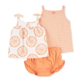 Baby Girls Cotton Orange Slice Tops & Diaper Cover 3 Piece Set