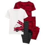 Toddler Carters Toddler Boys Firetruck 100% Snug Fit Cotton Pajamas 4 Piece Set