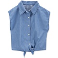 Little Girls and Big Girls Button Up Tie Front Chambray Top