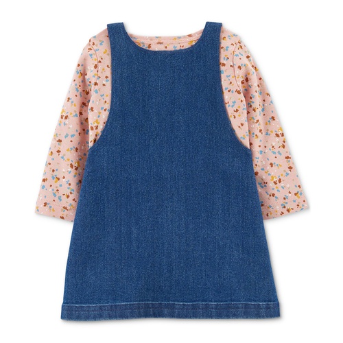 카터스 Baby Girls 3-Pc. Floral Top Chambray Jumper & Tights Set