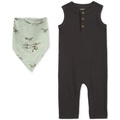 Baby Boys Drop Needle Jumpsuit & Bandana Bib 2 Piece Set