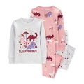 Toddler Girls Dinosaur-Print 100% Snug-Fit Cotton Pajamas 4 Piece Set