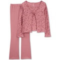 Little & Big Girl Floral Cardigan Camisole & Flared Leggings Set