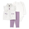 Baby Girls Fox Little Vest Dot-Print Bodysuit & Striped Pants 3 Piece Set