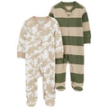 Baby Girls and Baby Boys Cotton Two Way Zip Footed Coveralls Pack of 2