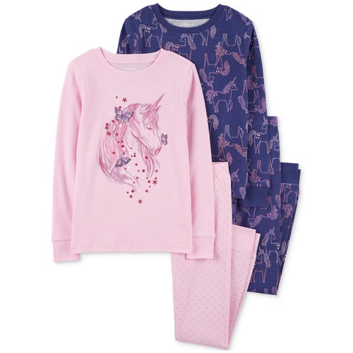 카터스 Little & Big Girls Unicorn 100% Snug Fit Cotton Pajamas 4 Piece Set