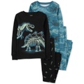 Little & Big Boys Dinosaur 100% Snug Fit Cotton Pajamas 4 Piece Set