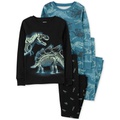 Little & Big Boys Dinosaur 100% Snug Fit Cotton Pajamas 4 Piece Set