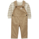 Baby Boys Cotton Striped Thermal Sweater & Canvas Coverall 2 Piece Set