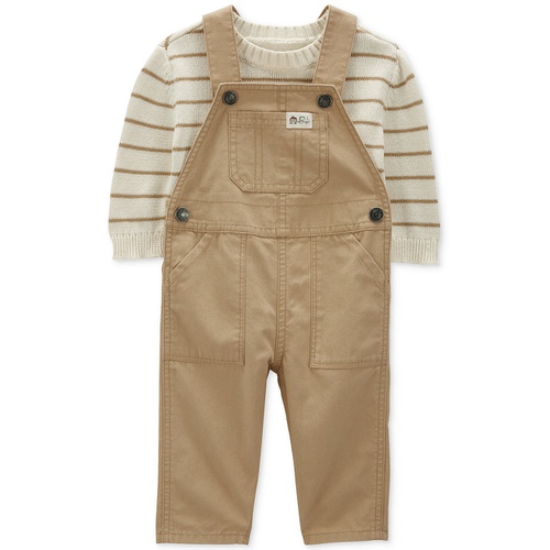 카터스 Baby Boys Cotton Striped Thermal Sweater & Canvas Coverall 2 Piece Set