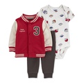 Baby Boys Snap Varsity Jacket Football-Print Short-Sleeve Bodysuit & Solid Pants 3 Piece Set