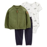 Baby Boys Zip-Up Jacket Printed Bodysuit & Faux-Denim Pants 3 Piece Set