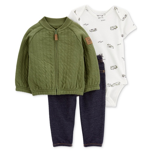 카터스 Baby Boys Zip-Up Jacket Printed Bodysuit & Faux-Denim Pants 3 Piece Set