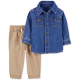 Baby Boys Cotton Denim Button-Front Shirt & Pull-On Pants 2 Piece Set