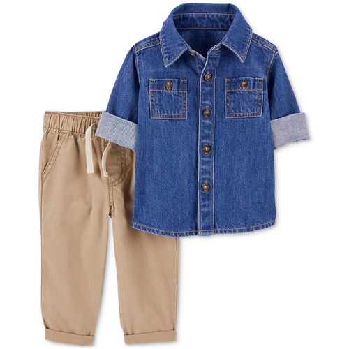 카터스 Baby Boys Cotton Denim Button-Front Shirt & Pull-On Pants 2 Piece Set