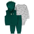 Baby Boys Quilted Dinosaur Little Vest Dinosaur-Print Bodysuit & Pants 3 Piece Set