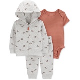 Baby Boys Quilted Dinosaur-Print Hoodie Striped Bodysuit & Quilted Dinosaur-Print Pants 3 Piece Set