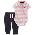 Baby Boys Striped Polo Bodysuit & Pants 2 Piece Set