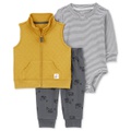 Baby Boy 3-Pc. Quilted Vest Construction-Theme Pants & Striped Bodysuit