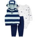 Baby Boys Striped Hooded Vest Elephant-Print Bodysuit & Solid Pants 3 Piece Set