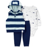 Baby Boys Striped Hooded Vest Elephant-Print Bodysuit & Solid Pants 3 Piece Set