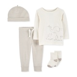 Baby 4-Pc. Cotton Hat Elephant Top Striped Pants & Socks Set