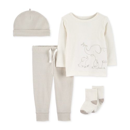 카터스 Baby 4-Pc. Cotton Hat Elephant Top Striped Pants & Socks Set