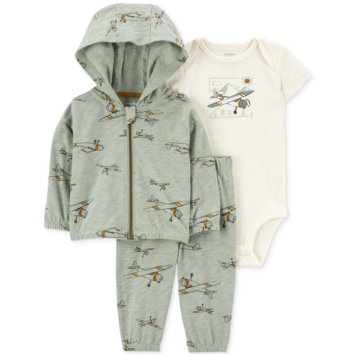 카터스 Baby Boys Cotton Airplane Little Hooded Jacket Bodysuit & Pants 3 Piece Set