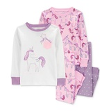 Toddler Girls Unicorn-Print 100% Snug-Fit Cotton Pajamas 4 Piece Set