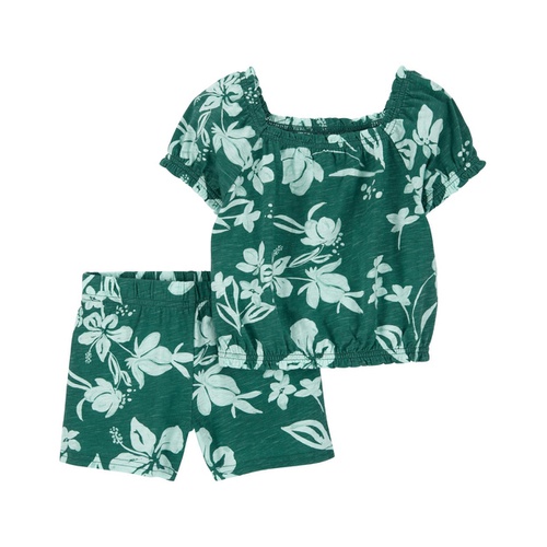 카터스 Toddler Girls Floral Cotton Top and Shorts 2 Piece Set