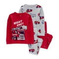 Toddler Boys Firetruck-Print 100% Snug-Fit Cotton Pajamas 4 Piece Set