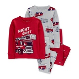 Toddler Boys Firetruck-Print 100% Snug-Fit Cotton Pajamas 4 Piece Set