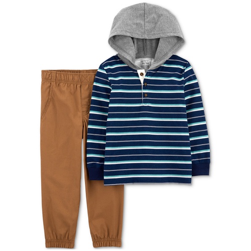 카터스 Toddler Boys Striped Hooded T-Shirt & Canvas Pants Set