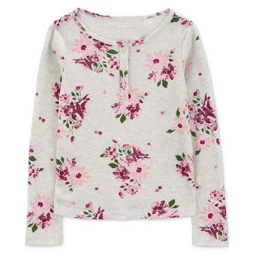 카터스 Little & Big Girls Floral Thermal Waffle-Knit Long-Sleeve Henley