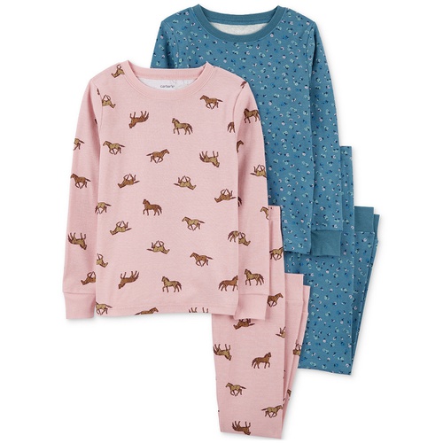 카터스 Little & Big Girls Horse 100% Snug Fit Cotton Pajamas 4 Piece Set