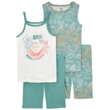 Little Girls Mermaid Snug Fit Cotton Pajama 4 Piece Set