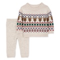 Baby Boy or Baby Girls Cotton Fair Isle Sweater & Pants 2 Piece Set