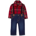 Baby Boys Dress Me Up 3-Pc. Plaid Bodysuit Suspenders & Jeans Set