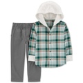 Toddler Boys 2-Pc. Plaid Hooded Button-Down Shirt & Solid Pants Set