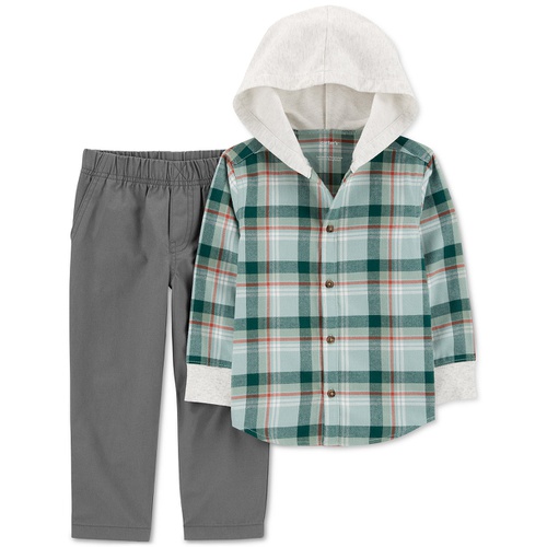 카터스 Toddler Boys 2 Pc. Plaid Hooded Button Down Shirt & Solid Pants Set