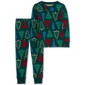 Toddler Boys Christmas Tree-Print 100% Snug Fit Cotton Pajamas 2 Piece Set