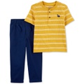 Toddler Boys Striped Cotton Henley Shirt & Canvas Pants Set